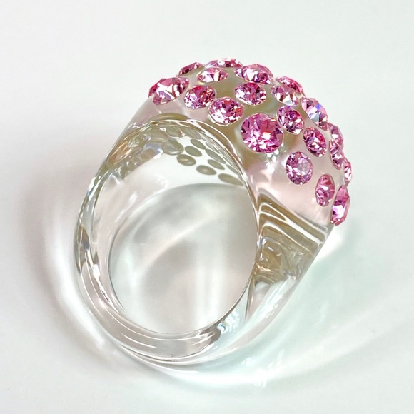 Pink Swarovski Crystal Acrylic Dome Ring, Lucite Clear Statement Ring - Picture 13 of 13